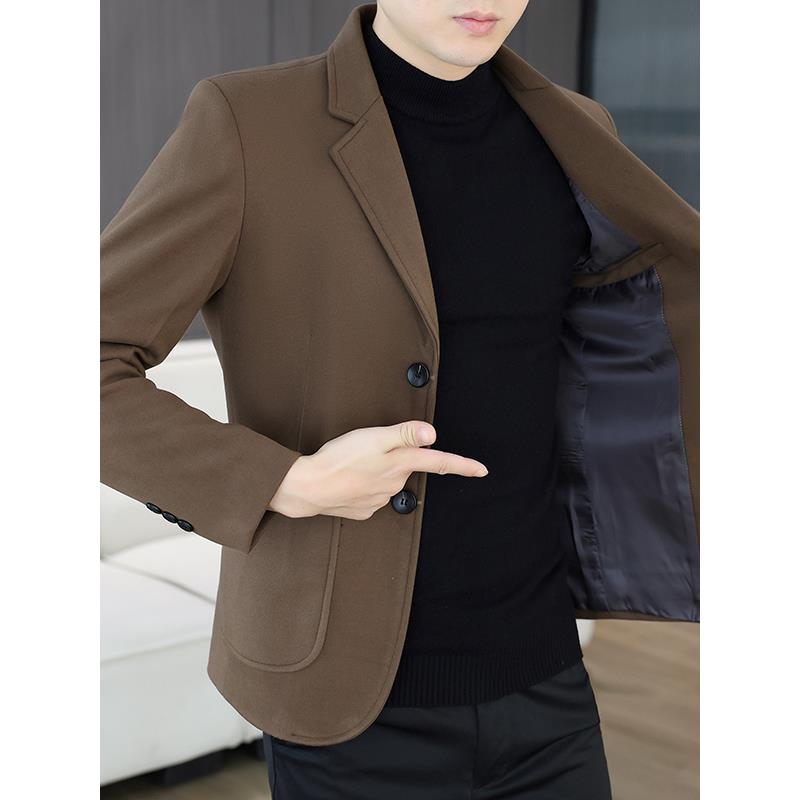 2025年秋冬季新款毛呢西服男商务休闲韩版青年修身呢子小西装外套