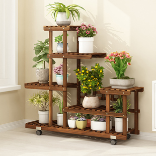 实木花架子置物架阳台客厅落地式2023新款多层装饰布置室内花盆架