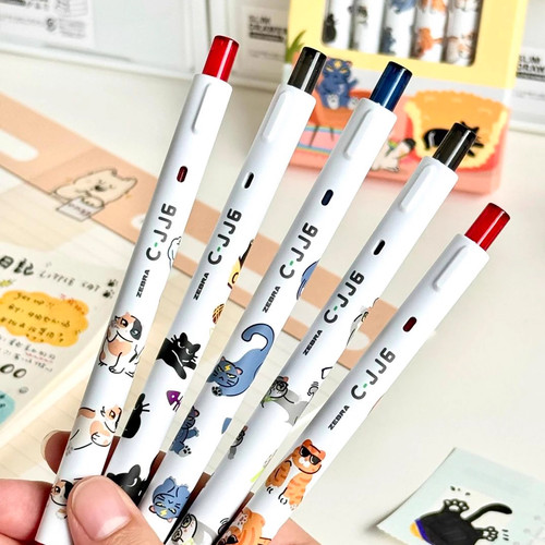 日本斑马ZEBRA小小猫限定按动中性笔虹彩笔书写黑红蓝小动物猫咪