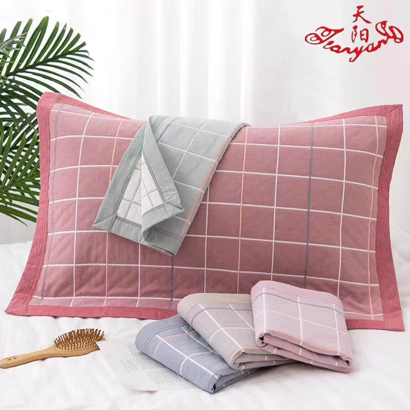 天阳水晶舒适枕巾全棉纱布夏季枕巾防螨抗菌纯棉高档欧式婚庆单人