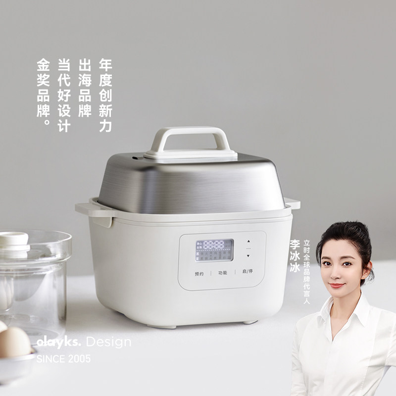 olayks立时电煮锅1到2人迷你家用蒸煮炖多功能电饭煲不锈钢电蒸锅