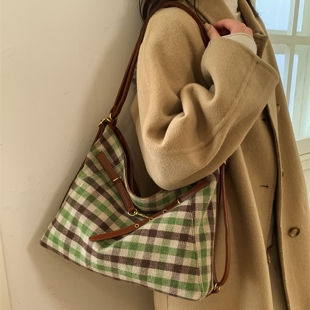 【多种背法】复古格子托特包单肩斜挎双肩包2025新款潮百搭大容量
