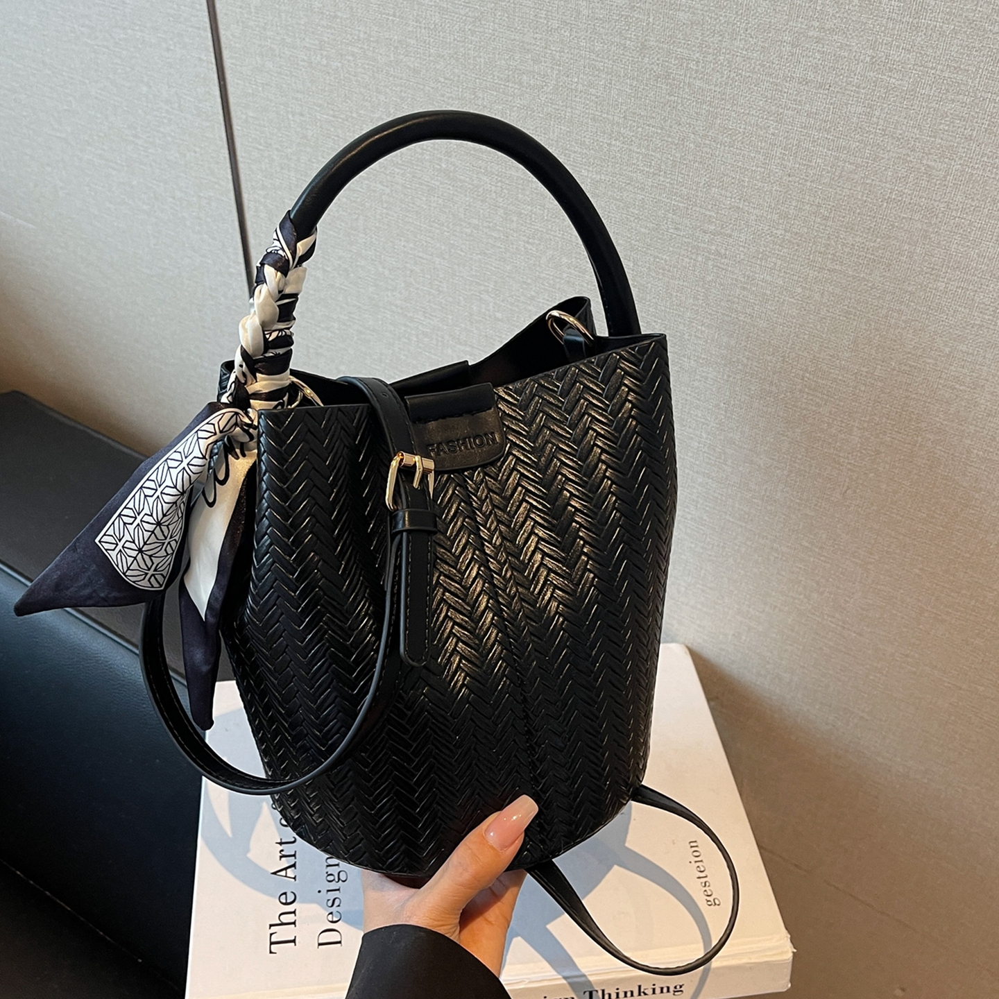 【子母包】小众编织纹手拎水桶包