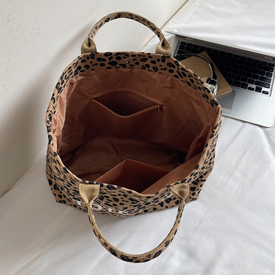 【有拉链贴袋】大容量豹纹托特包