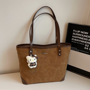 大容量质感压痕硬底托特包学生党上课上班通勤包2025新款潮百搭