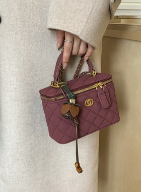 洋气红色菱格链条包定型方盒包斜挎包2025新款潮百搭时尚小包包