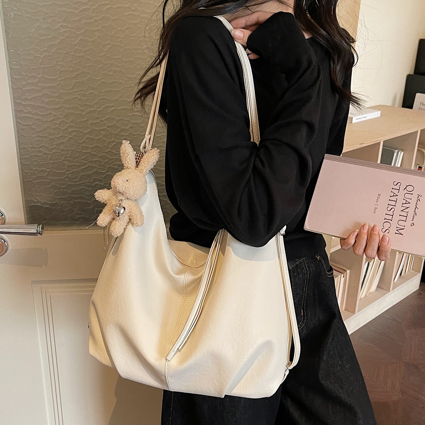 【单肩双肩两用包】简约纯色褶皱大容量大包2026春新款百搭托特包