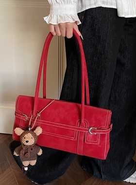 高级感洋气红色质感腋下包大容量2025新款潮百搭气质单肩包女款