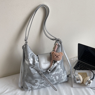 【单肩斜挎双肩包】银色大容量大包多种背法2025新款潮百搭托特包