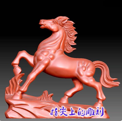三维立体图3D打印雕刻图stl圆雕图  9493一马当先吉祥摆件