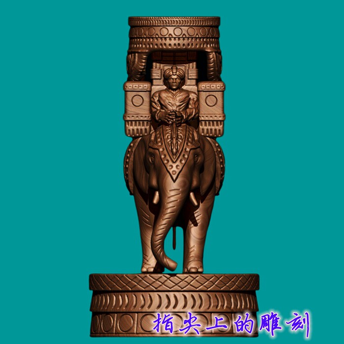 圆雕图三维图STL雕刻3D打印素材立体图精雕  印度骑象雕塑
