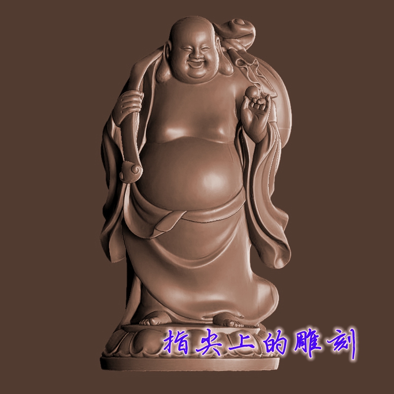 荷花盘拿佛珠如意挑布袋弥勒佛  圆雕图三维图STL雕刻素材精雕