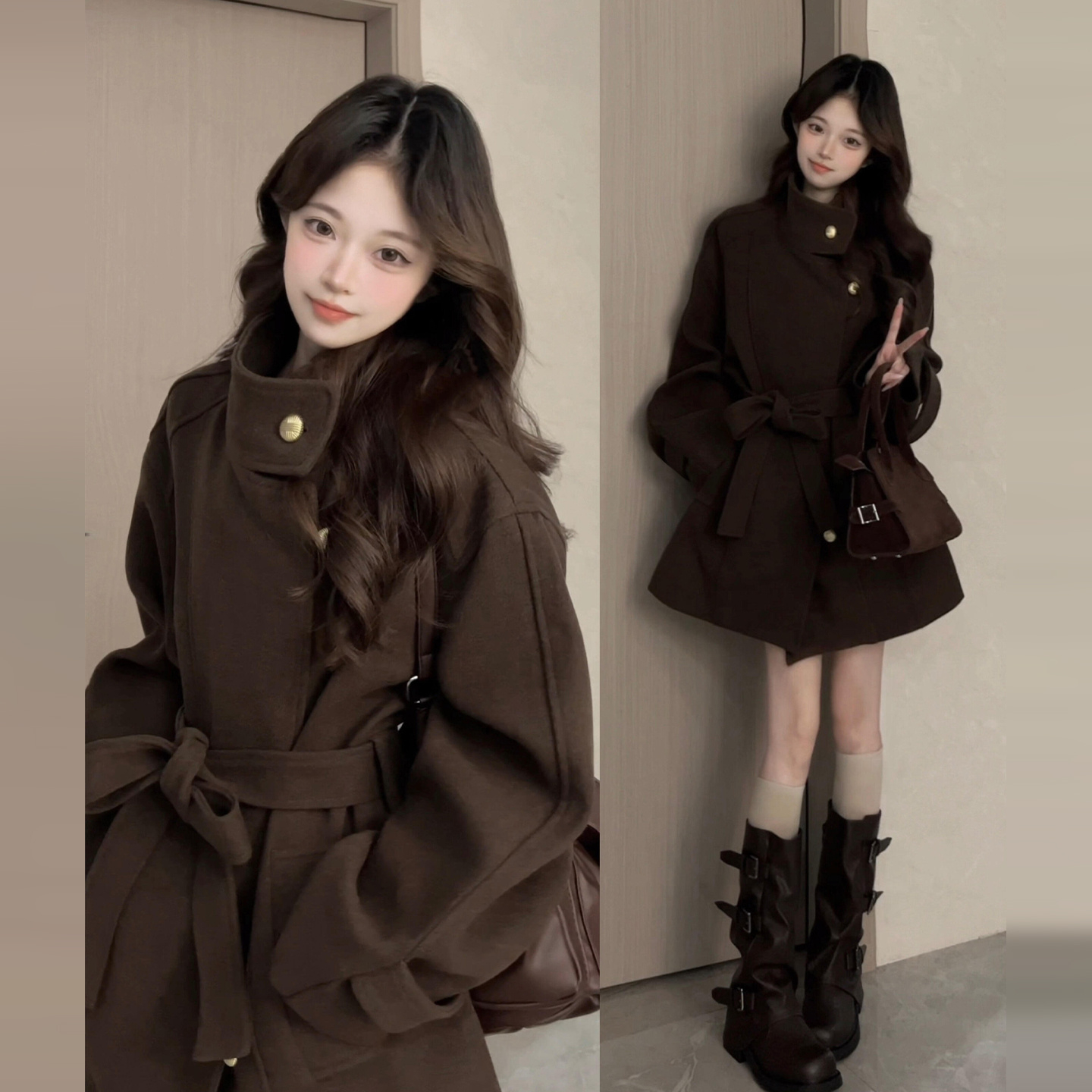 韩系高级巨好看短款毛呢外套女秋冬季2025新款小个子气质呢子大衣