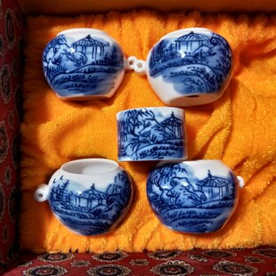 鸟食罐青花手绘五件套苹果圆红子玉鸟相思鸟杯黄腾陶瓷食槽喂食器
