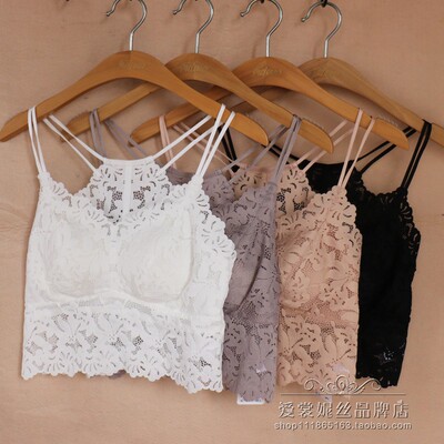 全蕾丝v领双肩带小背心抹胸