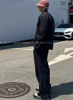 AHELP松弛感定制纹路休闲裤黑色卫裤通勤百搭老钱风宽松直筒裤