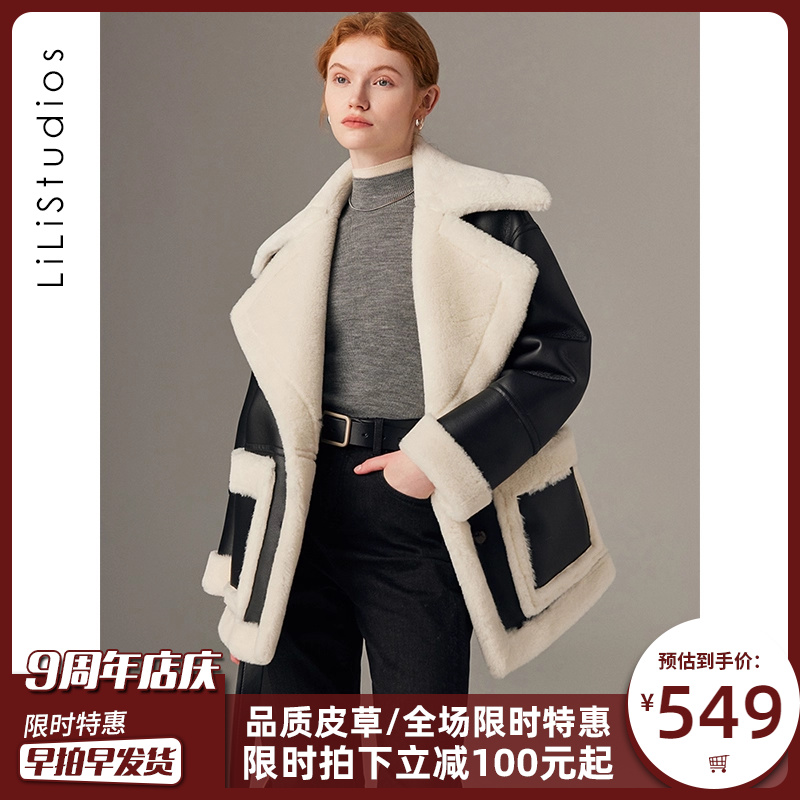 美利奴皮毛一体皮草外套女廓形