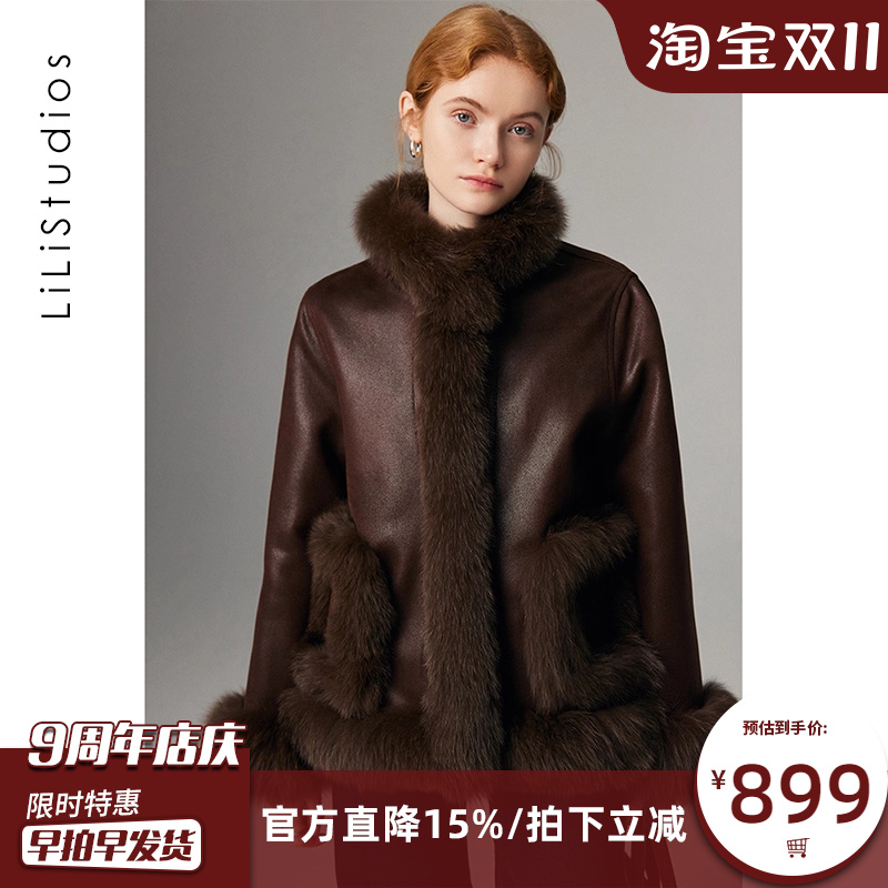 中古风狐狸毛真毛皮草外套女冬季高级感年轻款羽绒服鹅绒内胆大衣