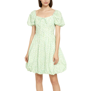 连衣裙复古方领碎花气质甜美小清新修身 淑女泡泡短袖 YL911 恋