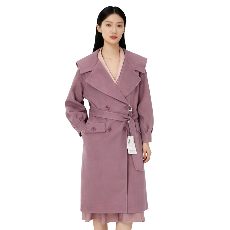 【D玛纳】气质时尚外套（含腰带）纯色大翻领气质优雅大衣DMA227