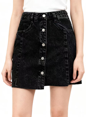 RM系列-时尚青春活力舒适黑色牛仔短裙前排扣设计百搭YL1036