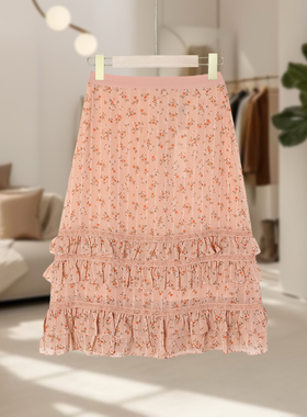 【恋】荷叶边不规则修身小众设计感时尚碎花休闲半裙YL117