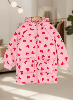 【马lavi】儿童时尚连帽爱心图案羽绒服保暖甜美简约百搭J59