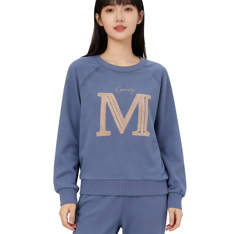 【D玛纳】间接刺绣卫衣圆领时尚气质休闲加绒保暖简约百搭DMA275