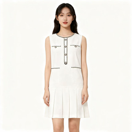 【恋】淑女连衣裙小香风圆领拼色设计感气质优雅修身显瘦YL923