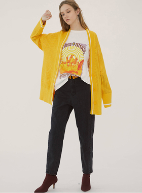 【BJ】时尚镂空针织开衫V领纯色设计感简约宽松休闲通勤范BJ698