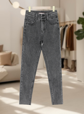【恋】时尚百搭高腰直筒简约修身休闲水洗牛仔裤E113