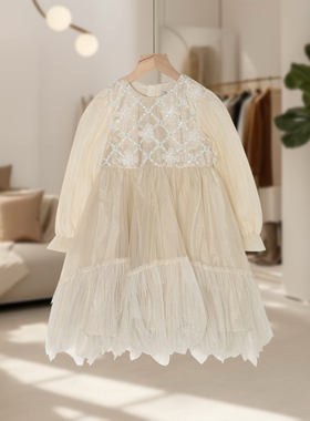 【马】儿童小碎花网纱长袖蛋糕裙纯色设计感甜美温柔时尚MA560