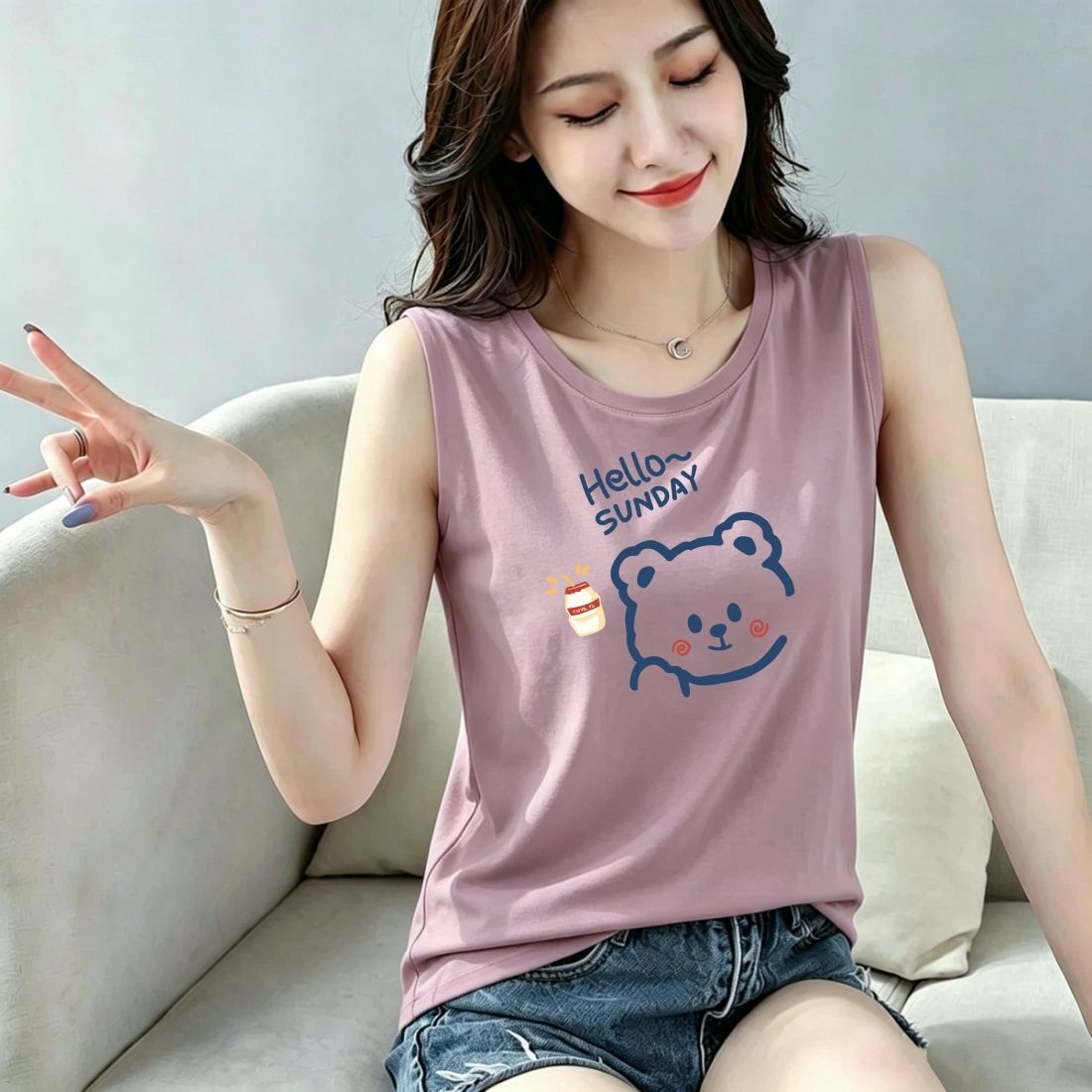 100%纯棉女吊带背心夏季宽松