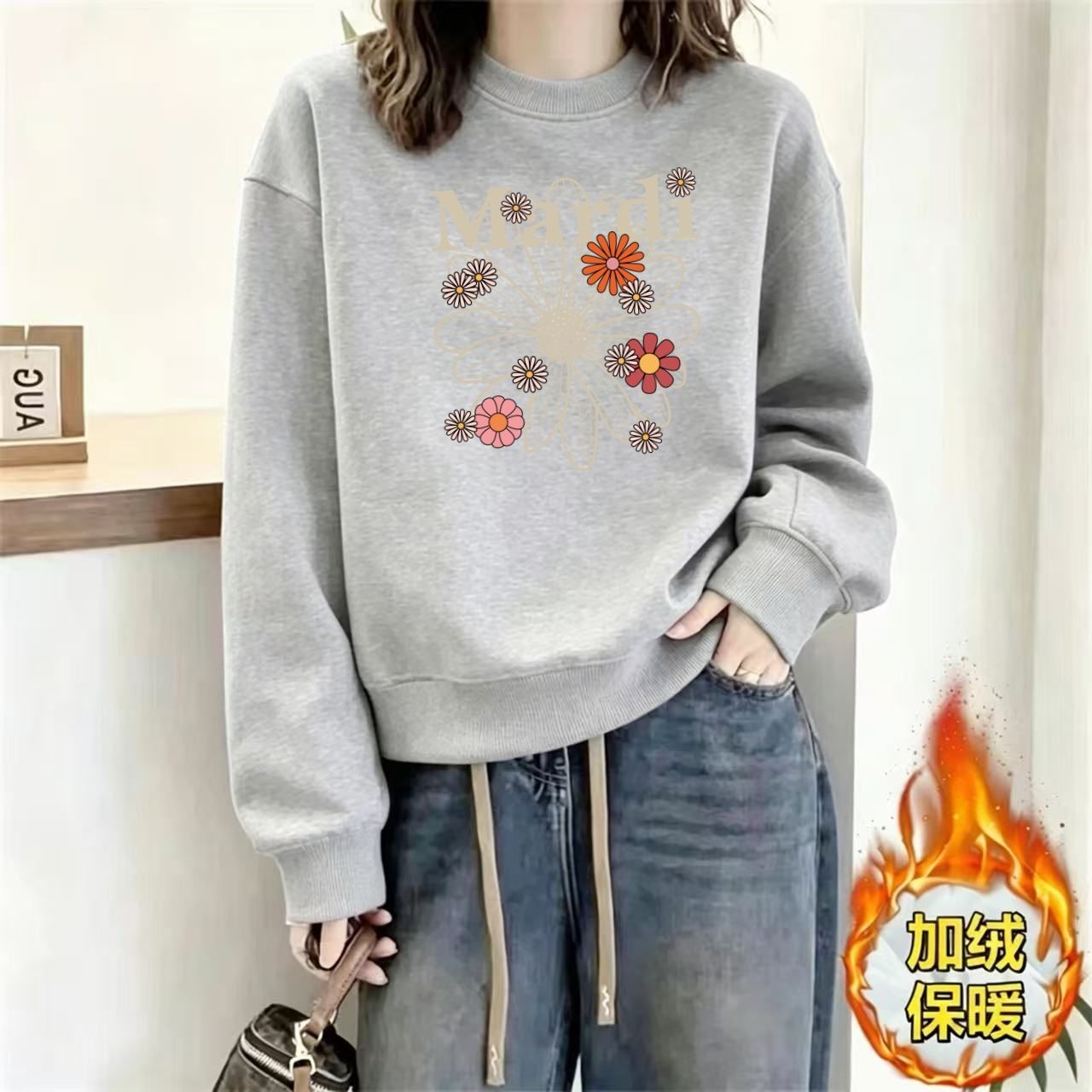 2026秋冬加绒保暖卫衣女宽松