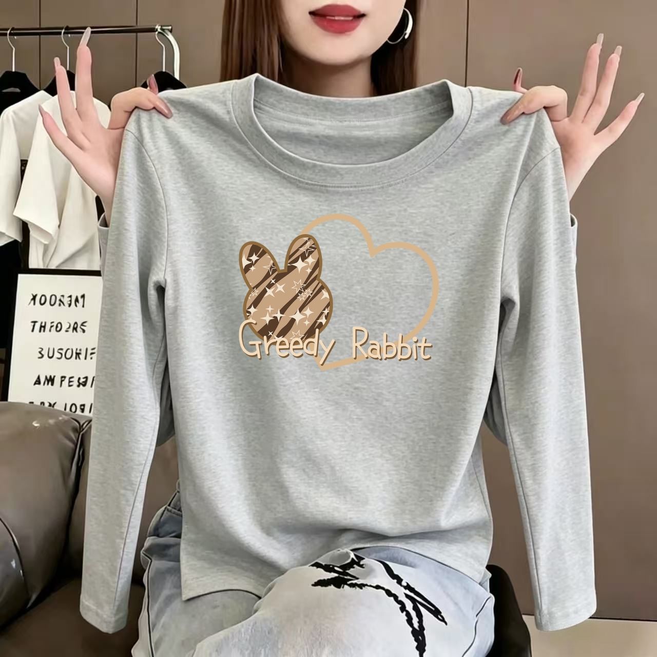 纯棉短款长袖T恤女小个子打底图片