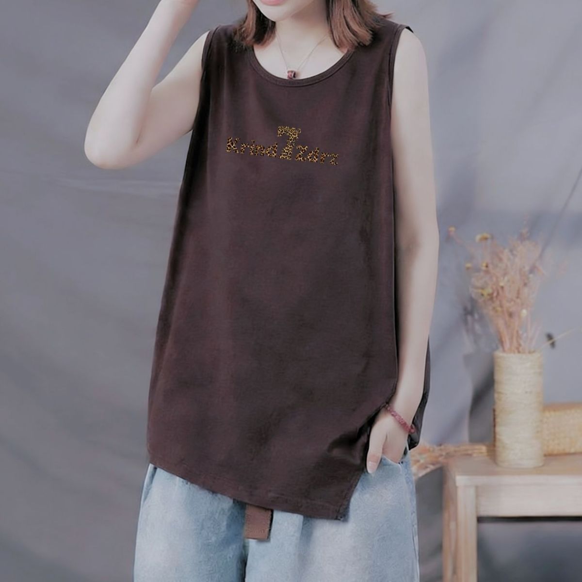 夏季纯棉运动印花背心女内搭外搭
