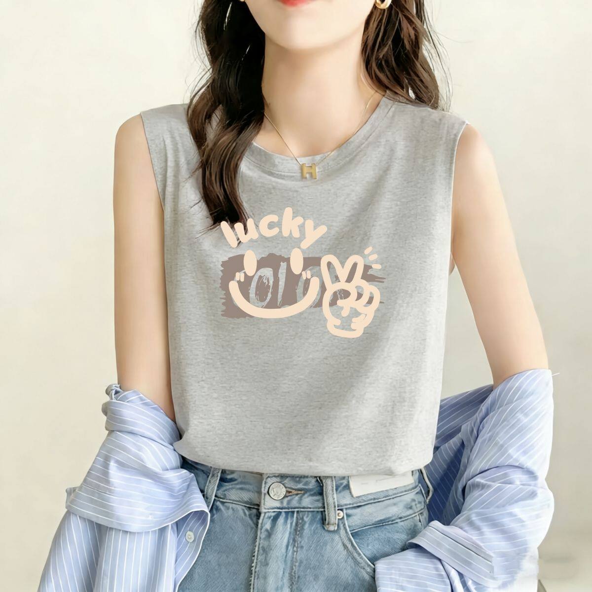 纯棉圆领宽松显瘦女背心