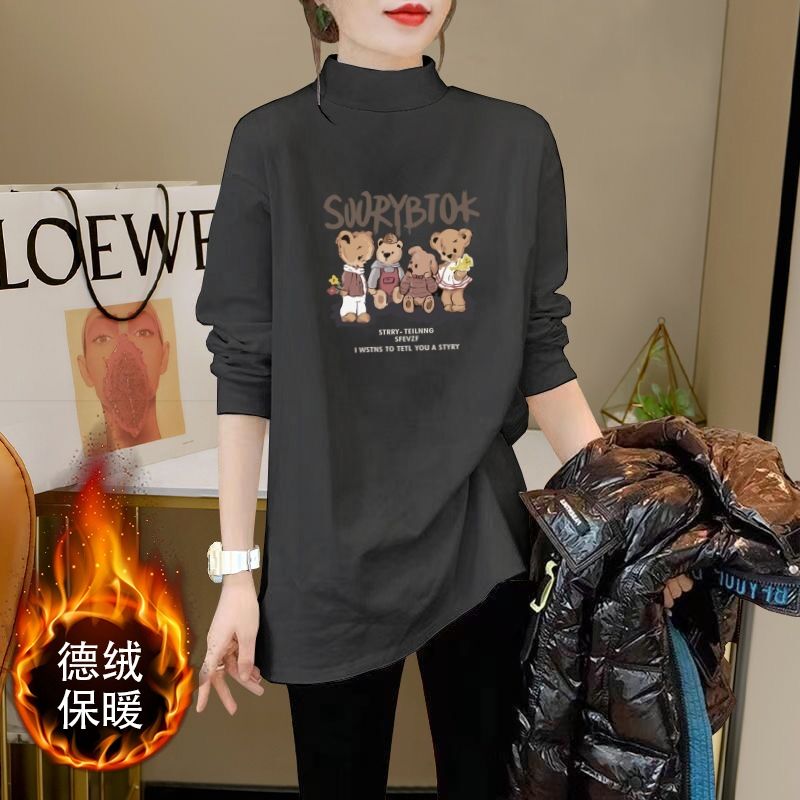 德绒中长款遮屁股半高领打底衫女长袖卫衣内搭设计感小众上衣秋冬