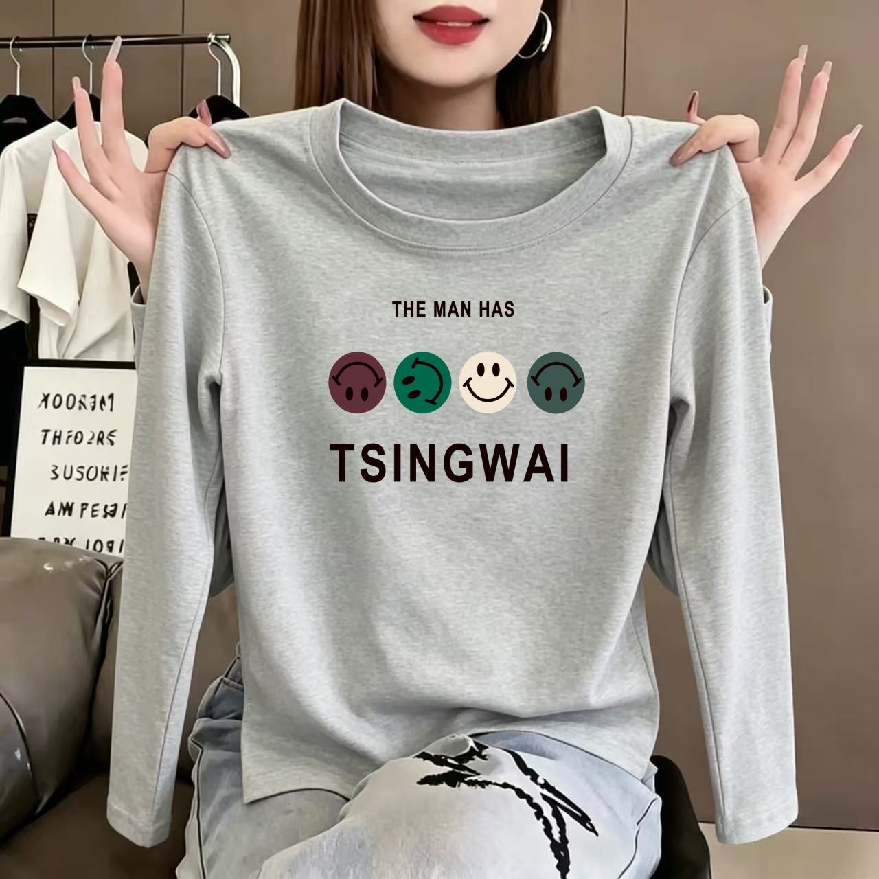 纯棉长袖韩版宽松百搭女T恤