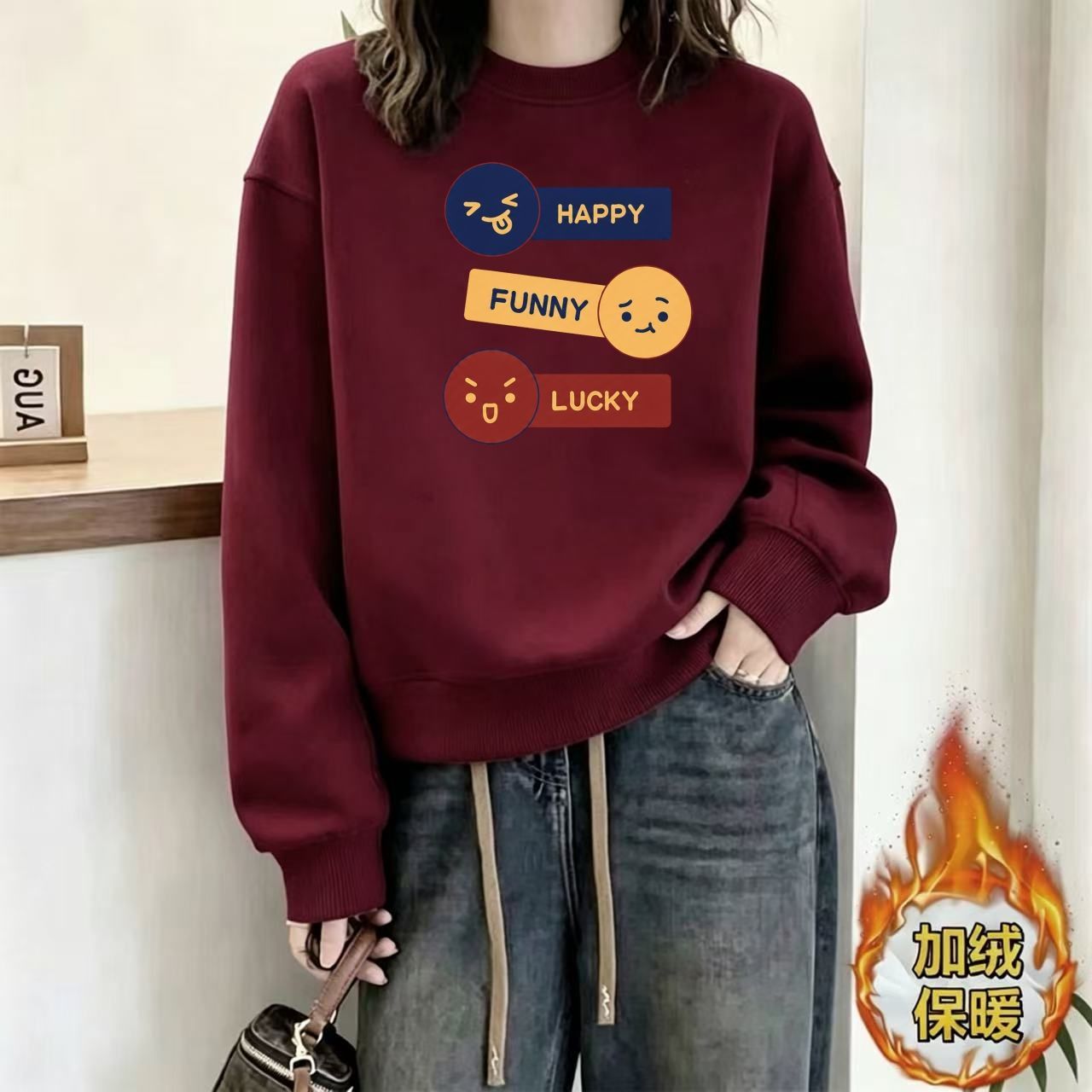 秋冬银狐绒加厚宽松显瘦女卫衣