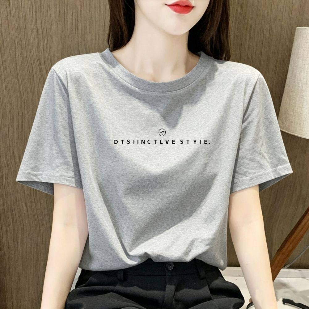 2026新款正肩纯棉短袖T恤女夏季宽松韩版百搭显瘦字母印花上衣服