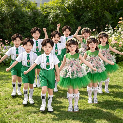六一儿童演出服幼儿园女童舞蹈绿色纱裙亮片公主裙表演服装合唱服