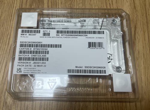 全新英特尔/Intel SSDSC2KG960G801 D3-S4610系列 960G SSD固态盘