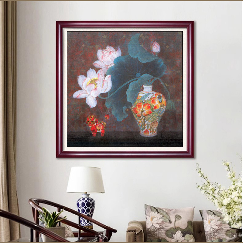 苏绣DIY套件初学 花瓶荷花布老虎 玄关客厅卧室餐厅 刺绣装饰画图片