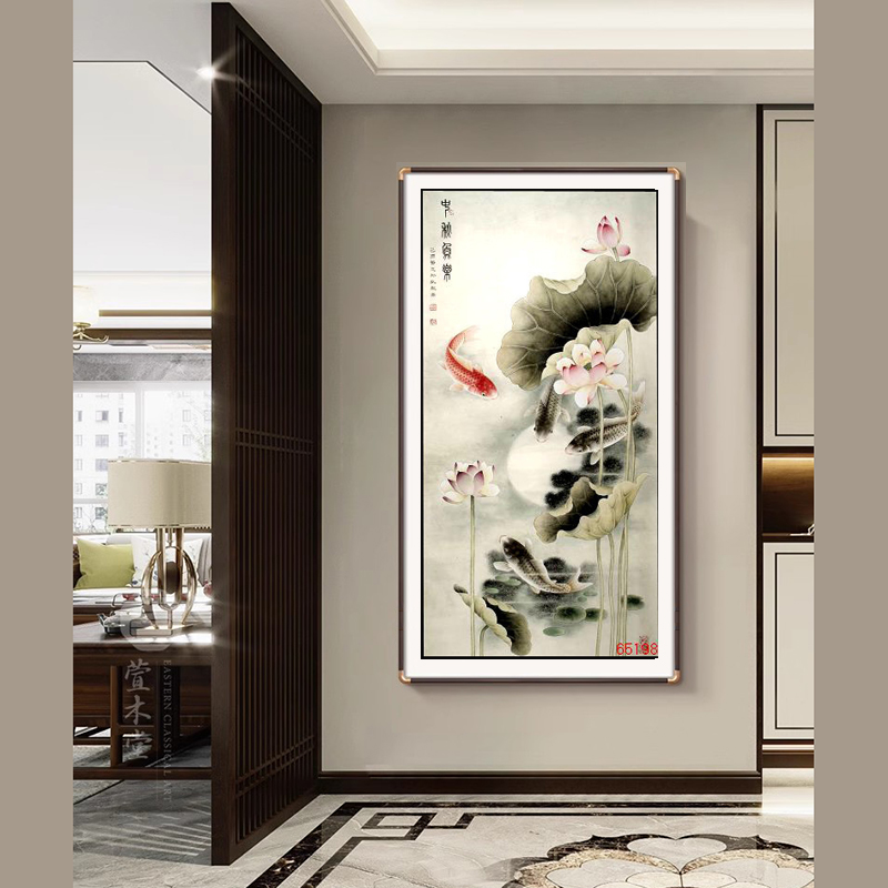 苏绣DIY套件初学 荷花鲤鱼 玄关客厅卧室餐厅 手工礼品刺绣装饰画图片