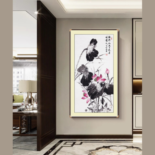 苏绣DIY套件初学 水墨荷花 题字莲花35*70玄关客厅卧室刺绣装饰画