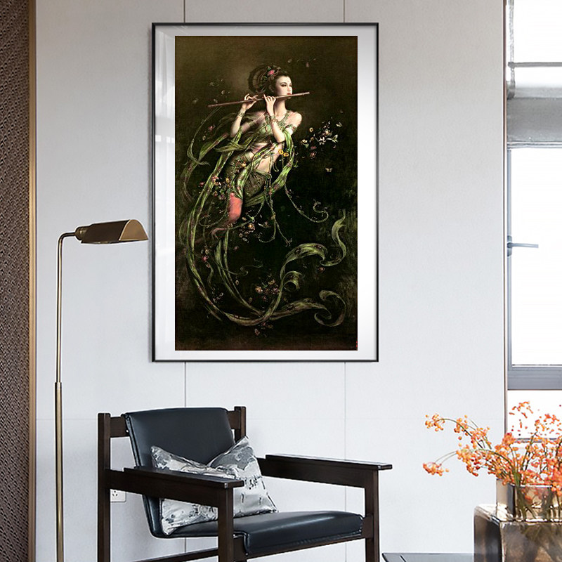 苏绣套件diy 吹笛飞天人物 50*86 个性礼品 客厅卧室手工刺绣画