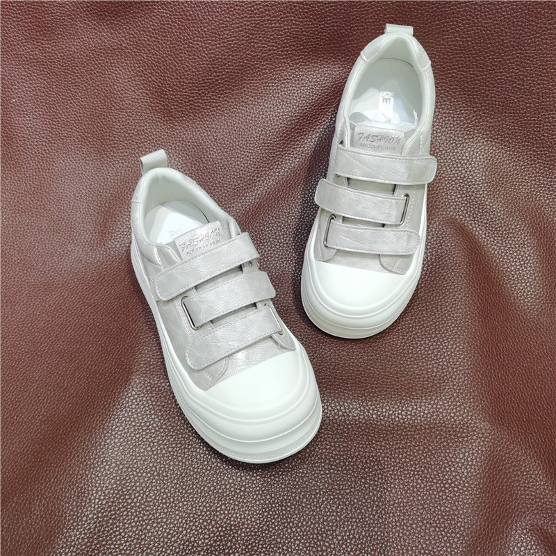 真皮魔术贴厚底增高小白鞋女5cm
