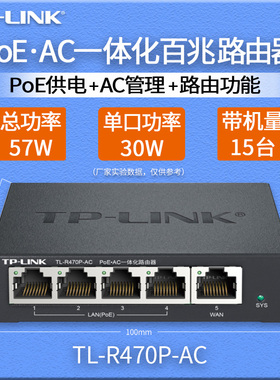 普联TP-LINK TL-R470P-AC 5口百兆POEAC一体路由器网线供电wifi全屋家用配电箱五孔路由器