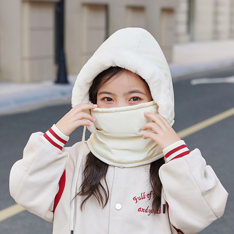 女童儿童帽子围巾一体式披肩口罩全包保暖加厚挡风带围脖的毛毛茸